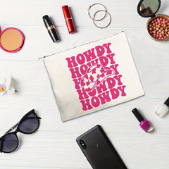 Hot Pink Western Cow Print Makeup Pouch with Zipper