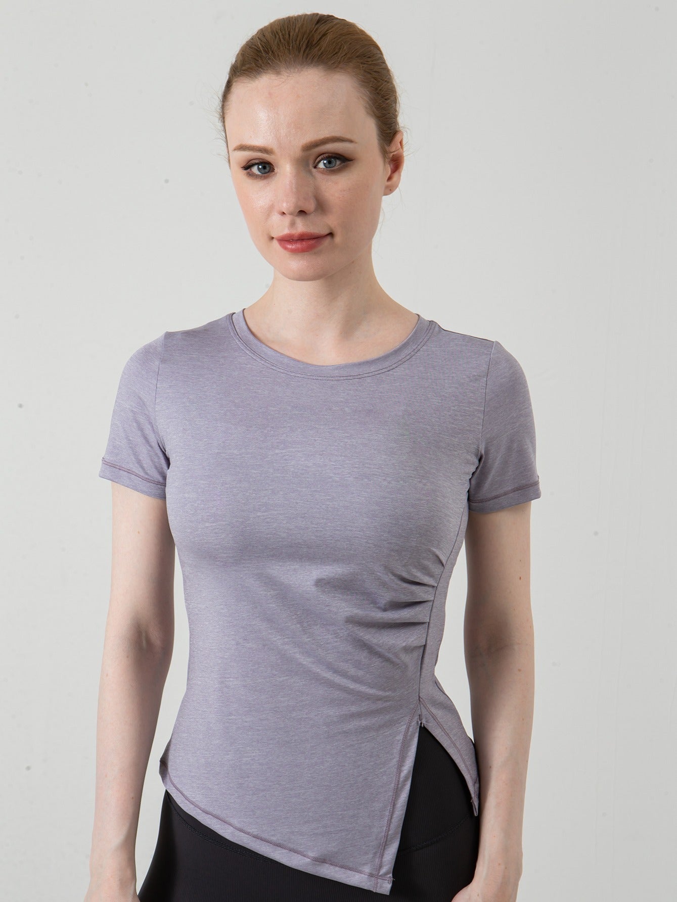 Ruched Side Split Crop Sports Yoga Tee