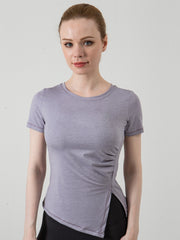 Ruched Side Split Crop Sports Yoga Tee