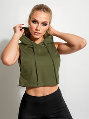 Women's Workout Sports Running Hooded Tank Top Athletic Yoga Crop