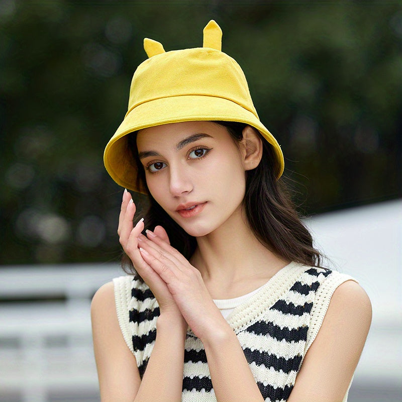 Bunny Ears Bucket Hat Solid Rabbit Sun Hat Lightweight Travel Beach Hats
