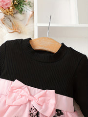 Baby Girl Flower Dress Long Sleeve Ribbed Mesh Casual Dresses