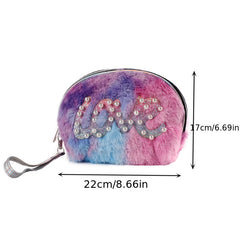 Cartoon Plush Bead Letter Patch Coin Purse Girls Cosmetic Storage Bag