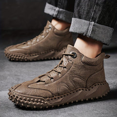 Men's Lace up Boots Casual PU Leather Walking Shoes Easy To Clean