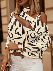 Graphic Print Chain Off Shoulder Sweatshirt