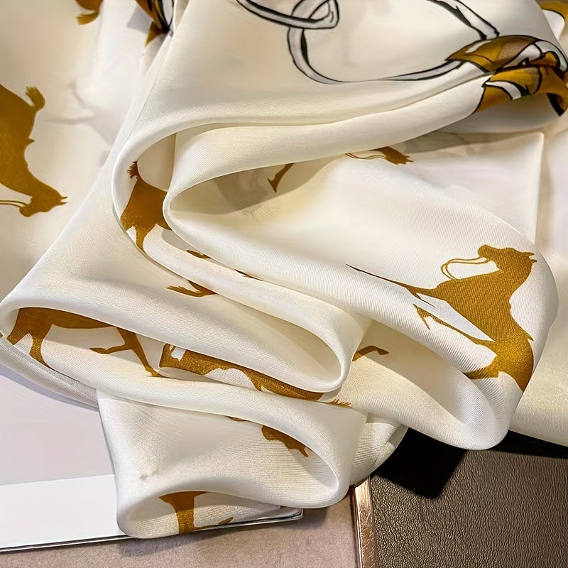 Vintage Horse Print Satin Scarf Silk Shawl Women Head Wrap Casual Sunscreen