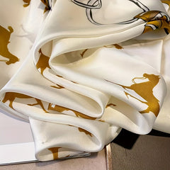 Vintage Horse Print Satin Scarf Silk Shawl Women Head Wrap Casual Sunscreen