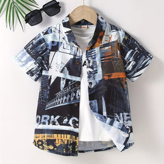 Boys Casual Short Sleeve Lapel Shirt for Summer