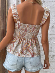 Paisley Print Ruffle Tank Top Sleeveless Summer Casual Women's Clothing