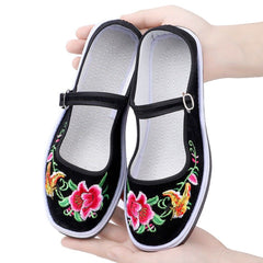 Flower Embroidered Buckle Strap Lightweight Shoes for Women
