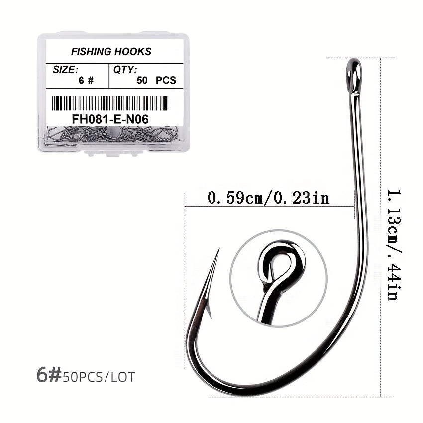 50pcs High Carbon Stainless Steel Fishing Hooks Barbed Carp Hooks