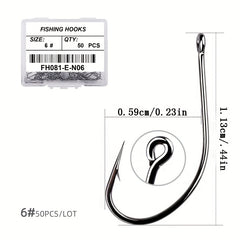 50pcs High Carbon Stainless Steel Fishing Hooks Barbed Carp Hooks