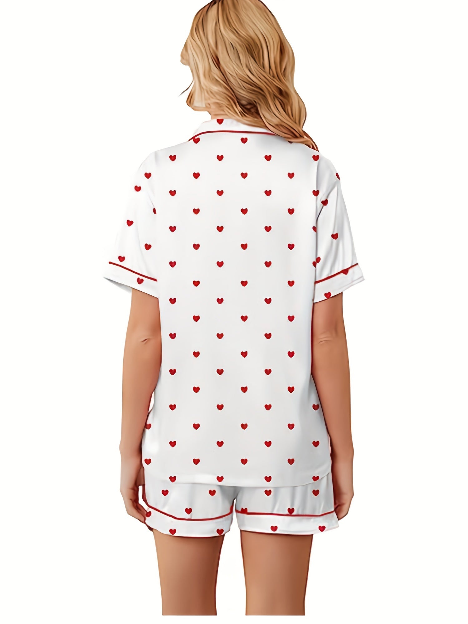 Girl's Love Heart Print Pajama Set Short Sleeve Top & Shorts