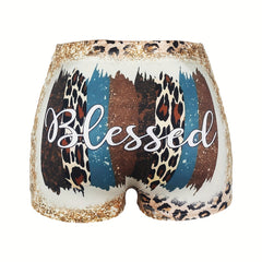 Letter & Leopard Print Skinny Shorts for Women