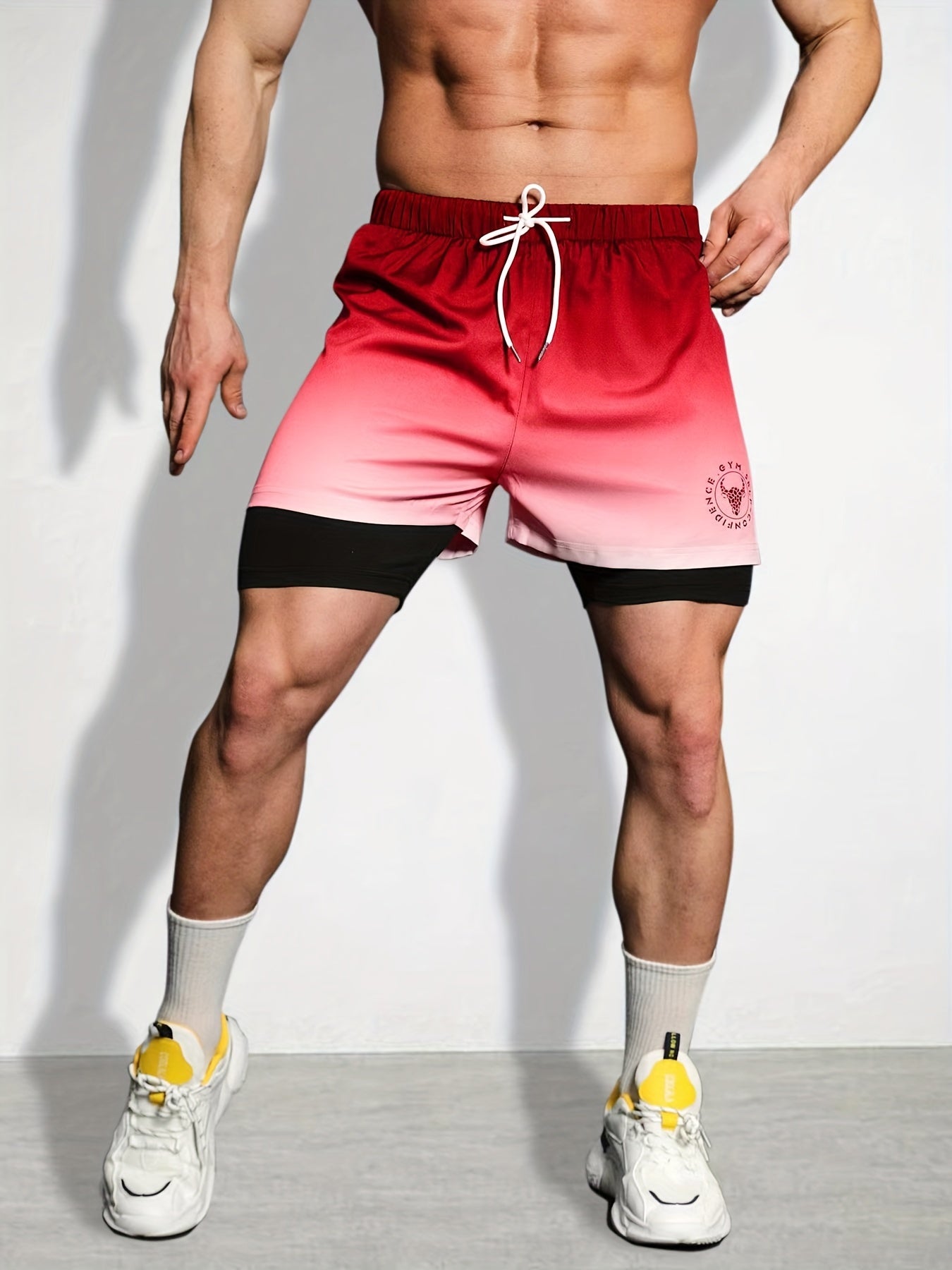 Men's Double Layer Sports Shorts with Zipper Pocket