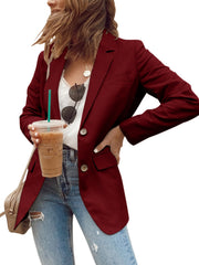 Solid Blazer Open Front Long Sleeve Work Office Outerwear