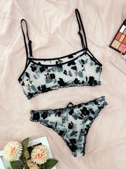 Floral Mesh Lingerie Set Sexy Sheer Tulle Bra Panties Seductive Look