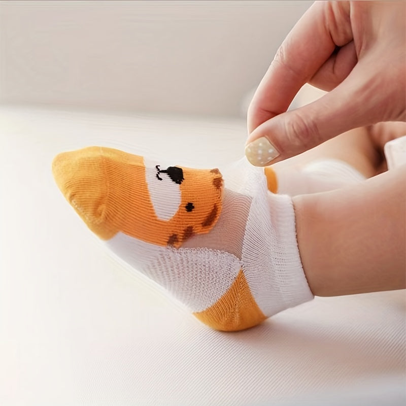 5pairs Boys Cartoon Animal Mesh Casual Socks For Kids