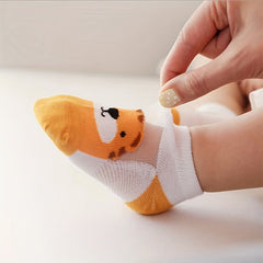 5pairs Boys Cartoon Animal Mesh Casual Socks For Kids