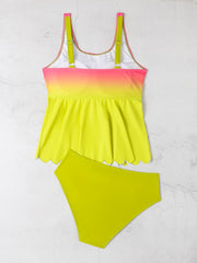 Ombre Print Tankini Set Round Neck Cami Top & Panty Swimsuit