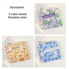 2 Pcs Cartoon Zipper Storage Bag Portable Sanitary Napkin Bag