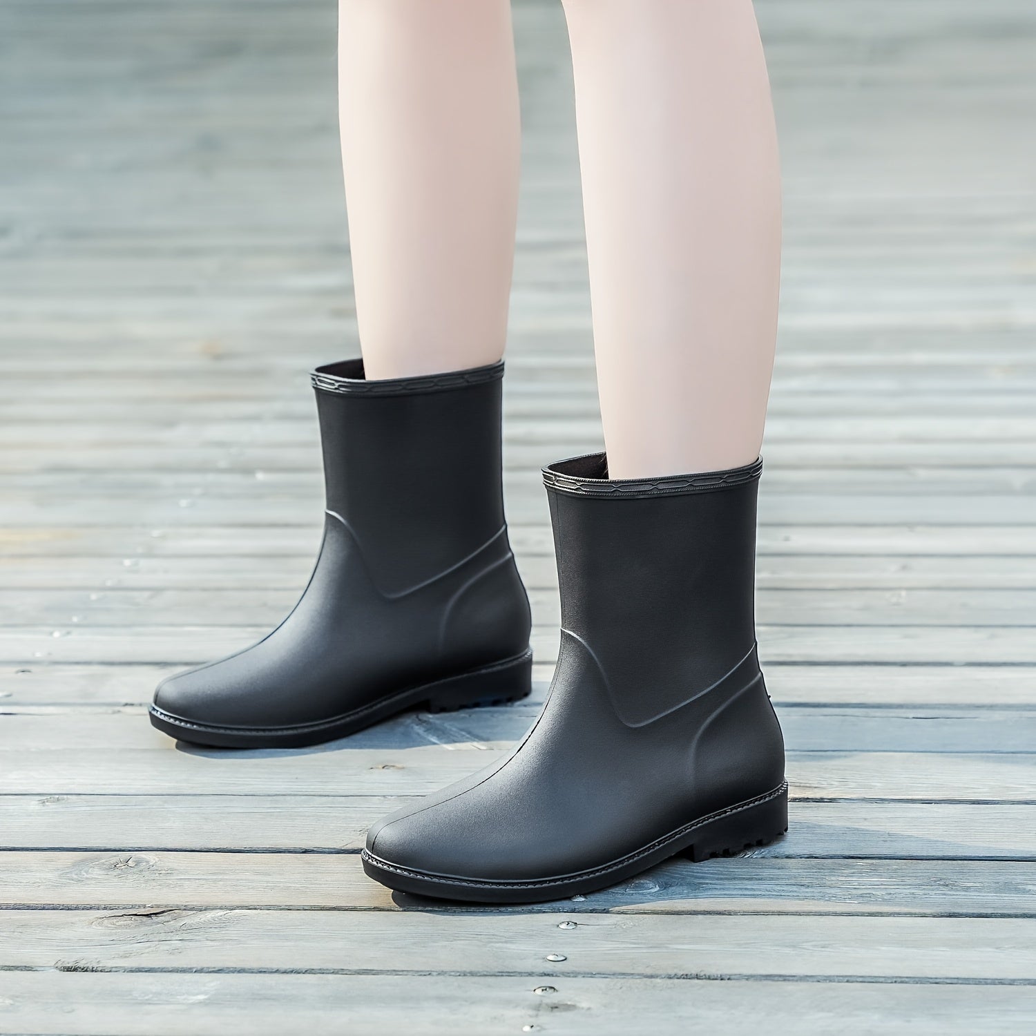 Women's Waterproof High Top Rain Boots Lightweight Solid Non slip