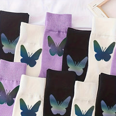 5 Pairs Butterfly Print Mid Tube Socks Women's Stockings