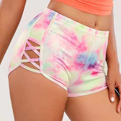 High Waist Tie Dye Yoga Shorts with Criss Cross