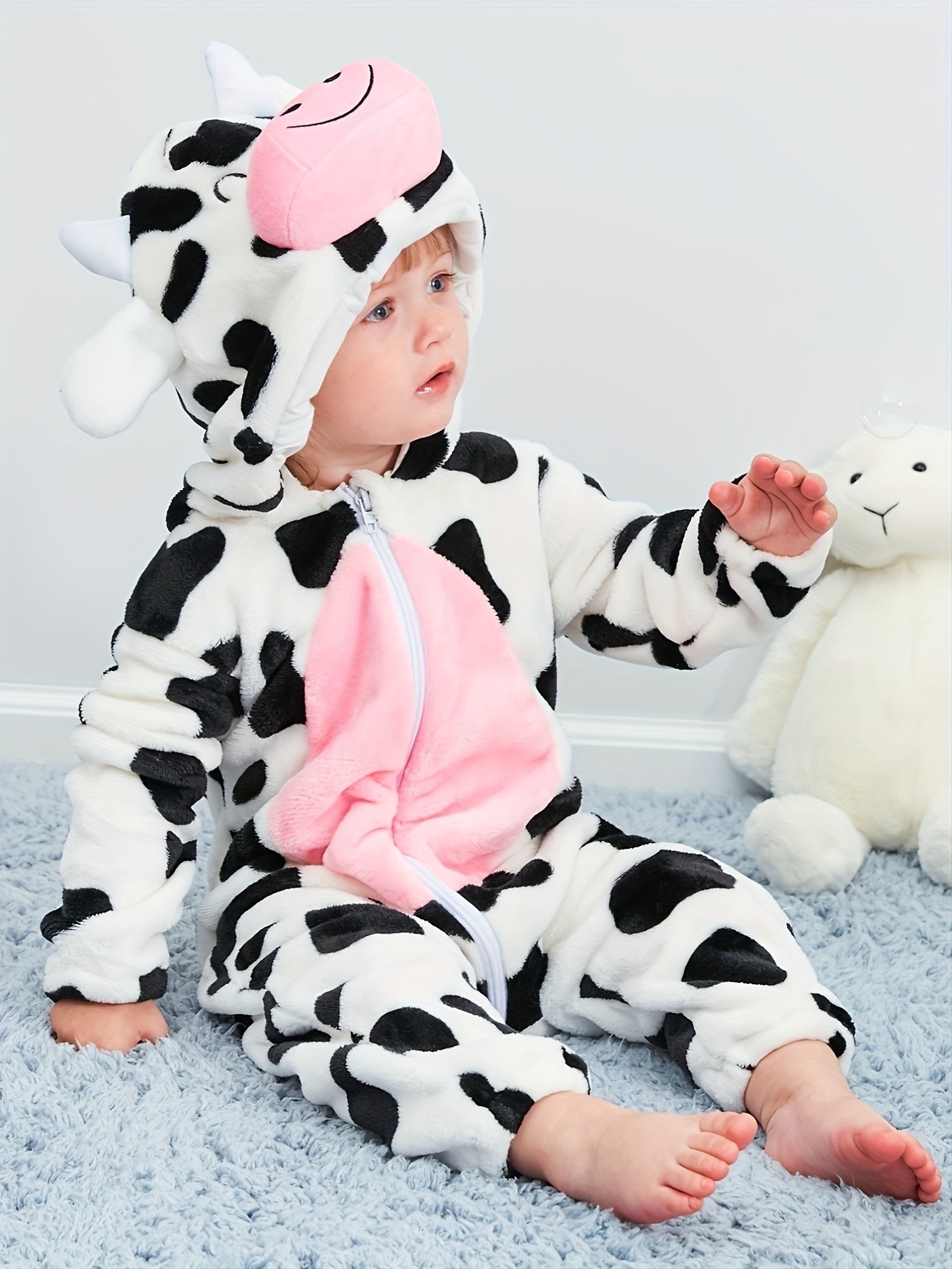 Cow Shape Furry Baby Jumpsuit Kids Thermal Clothes