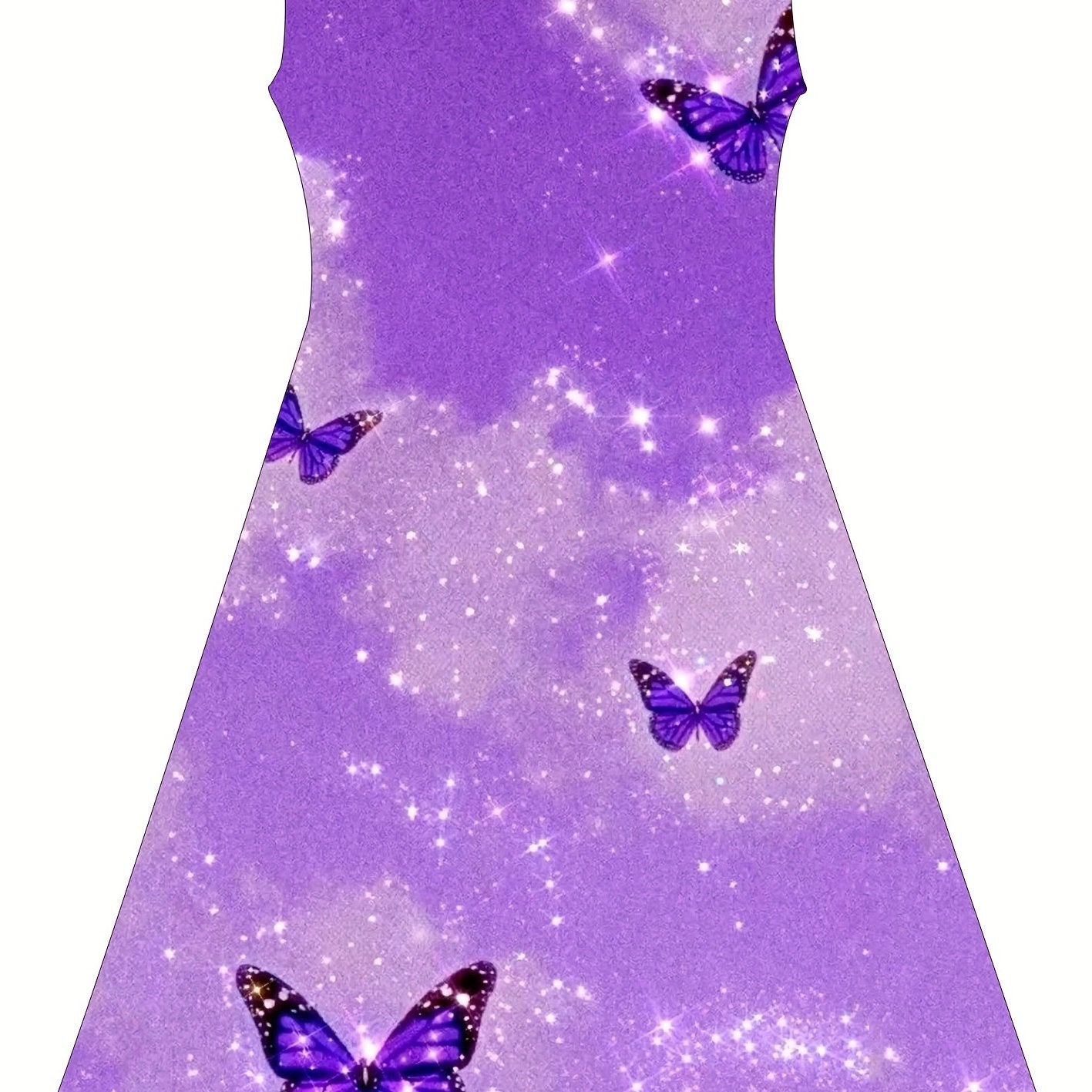 Purple Butterfly Graphic Princess Dress for Summer