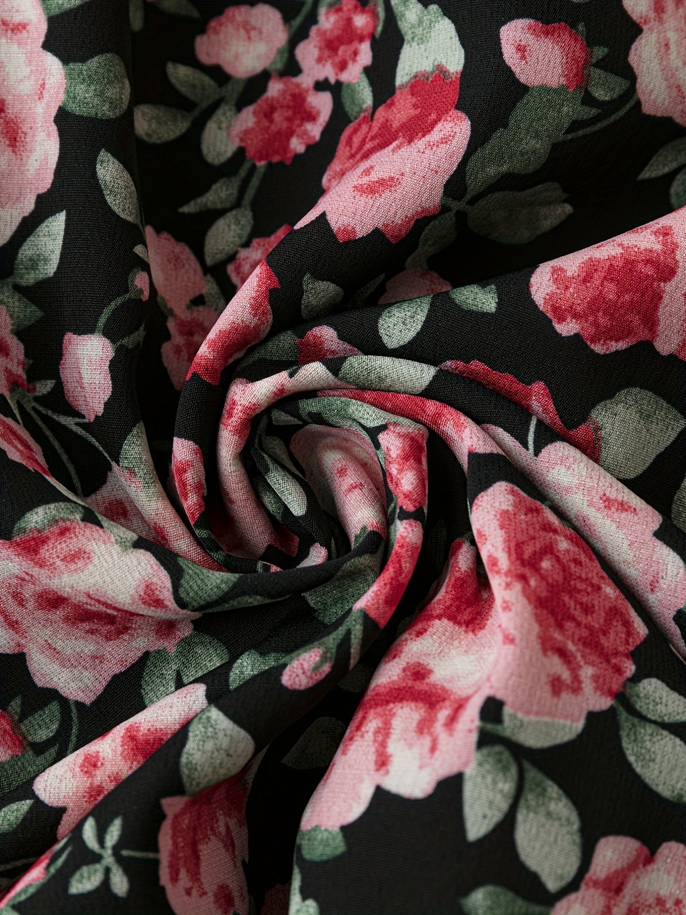Floral Print Ruffle Trim V Neck Knee Length Dress