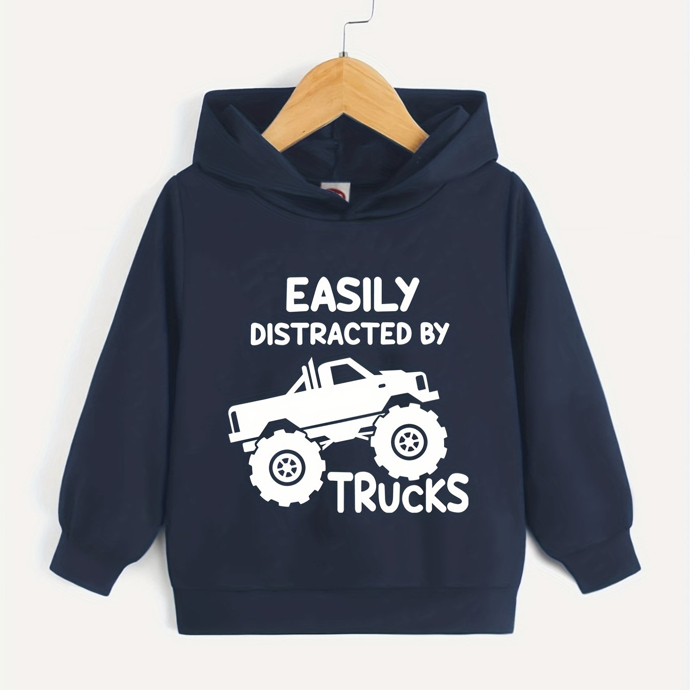 BOYS TRUCKS Letter Print Hooded Sweatshirt Spring Fall Kids Clothing
