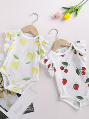 2pcs Baby Girls Fruit Graphic Print Ruffle Sleeve Onesie Set Clothes