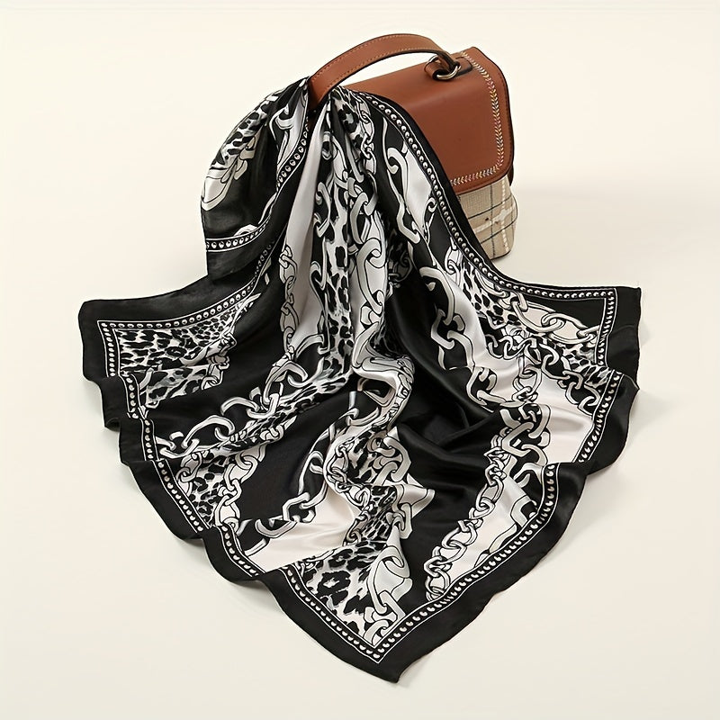 Leopard Chain Print Square Scarf Neckerchief Hair Accessory for Women