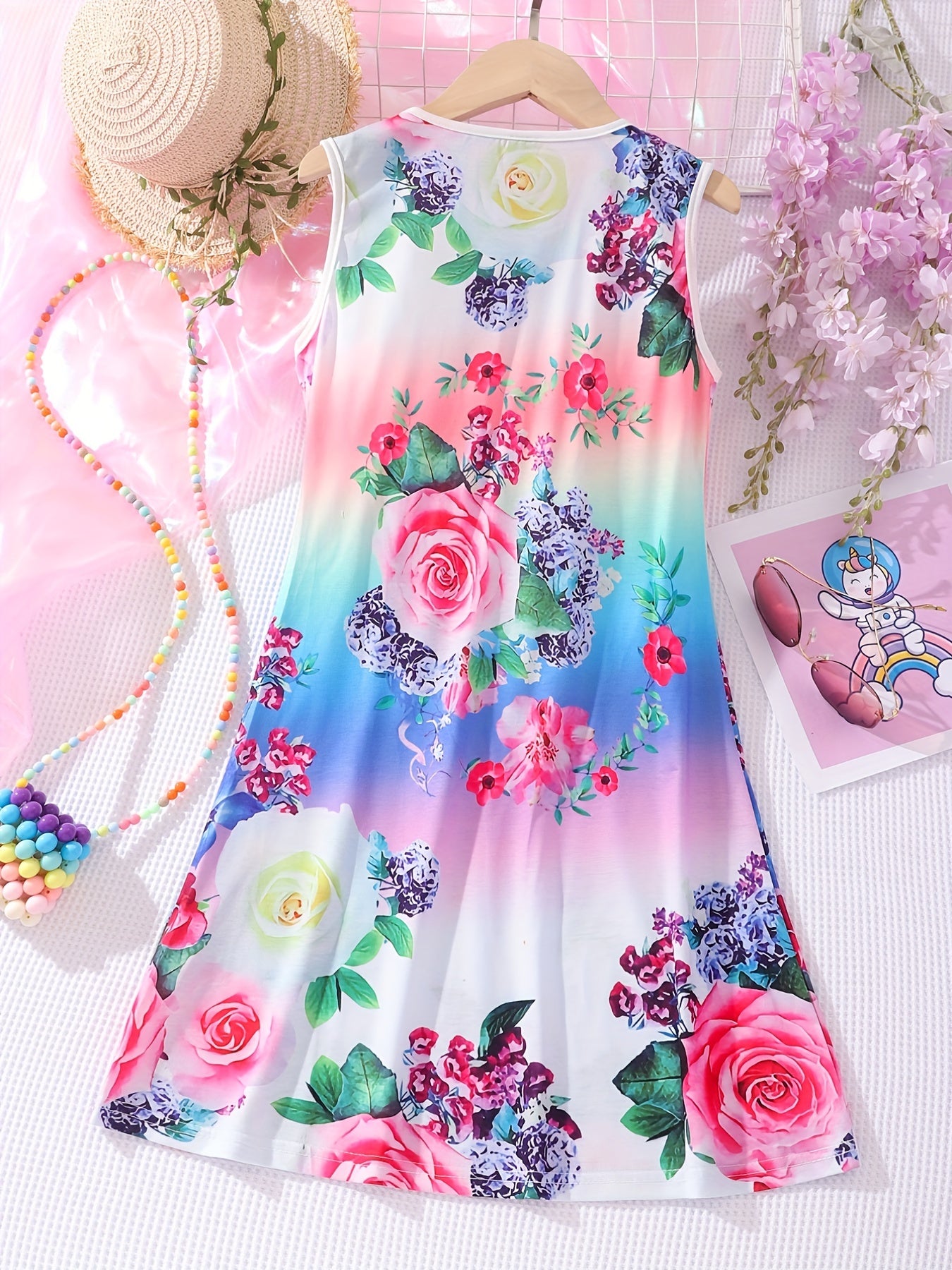 Girls' Unicorn Cartoon Print Sleeveless Tank Dress