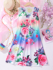 Girls' Unicorn Cartoon Print Sleeveless Tank Dress
