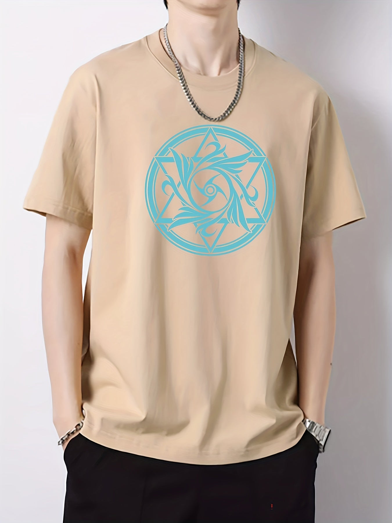 Ethnic Pattern Print Men's Active T-shirt Crew Neck Casual Summer Tee