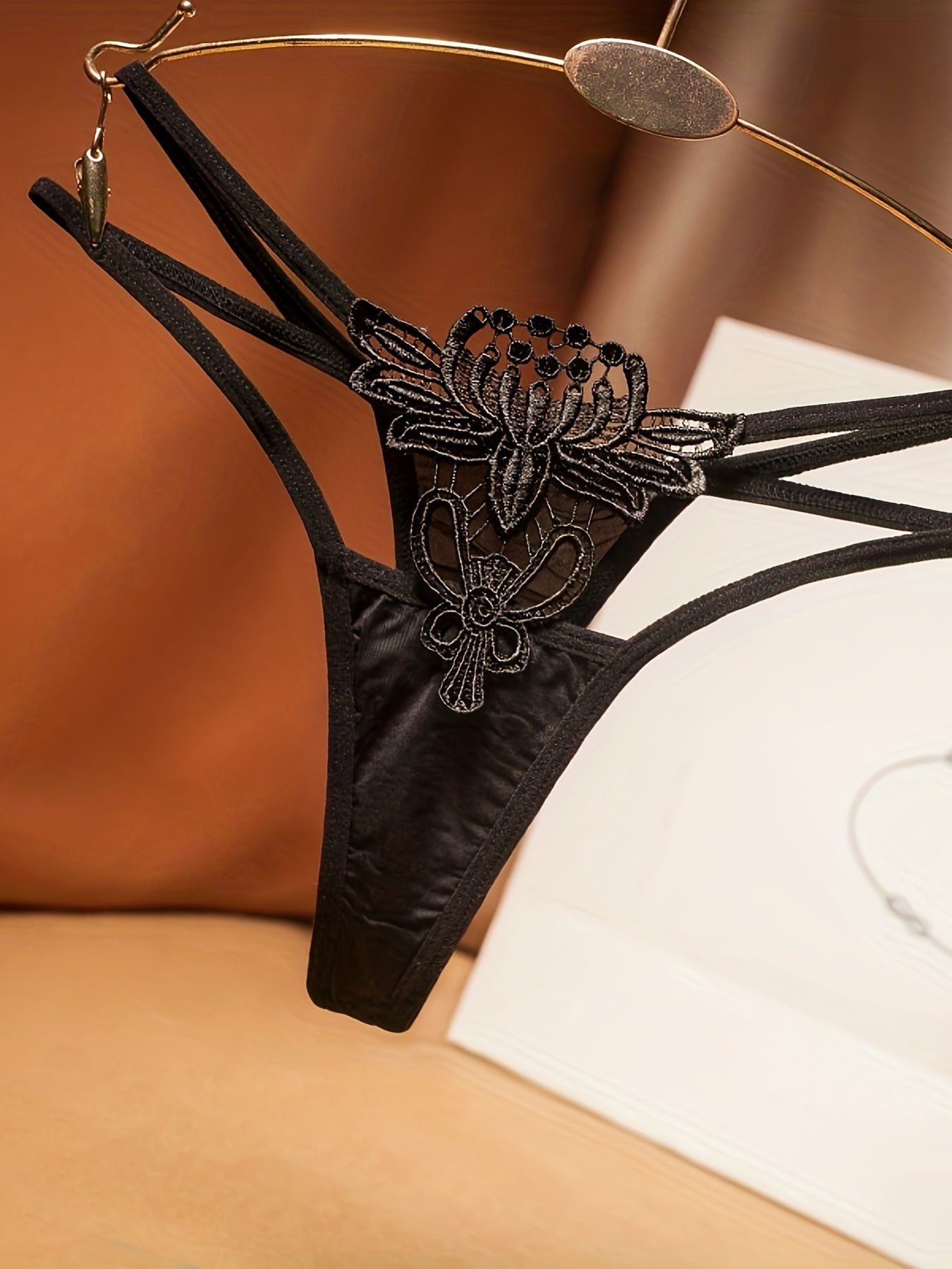 Floral Embroidery Thongs Low Waist Panties