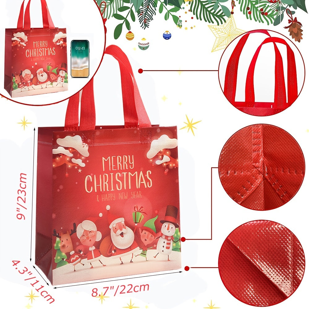 6pcs Christmas Gift Bags Reusable Xmas Tote Bulk Bags With Handles