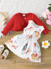 Toddler Girls Floral Print Dress & Ribbed Cardigan Set