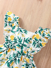 Baby Girls Casual Yellow Flower Print Sleeveless Dress For Summer