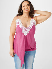 Contrast Lace Asymmetrical Cami Tank Plus Size Top High Stretch