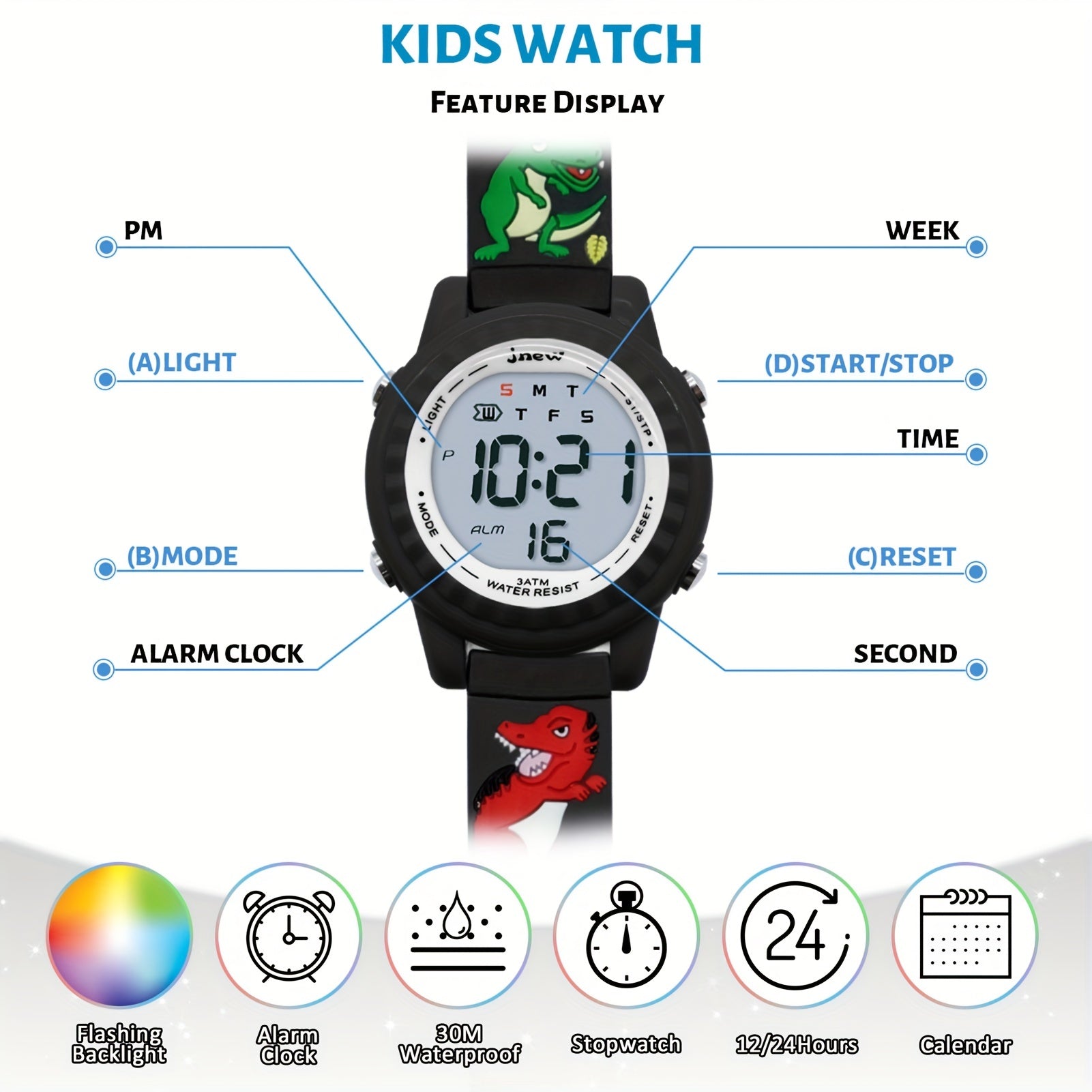 Digital Screen Silicone Watchband Electronic Watch & Clap Ring Set