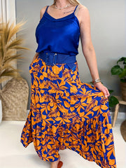 Women's Plus Floral Print High Rise Smock Maxi Skirt With Pockets