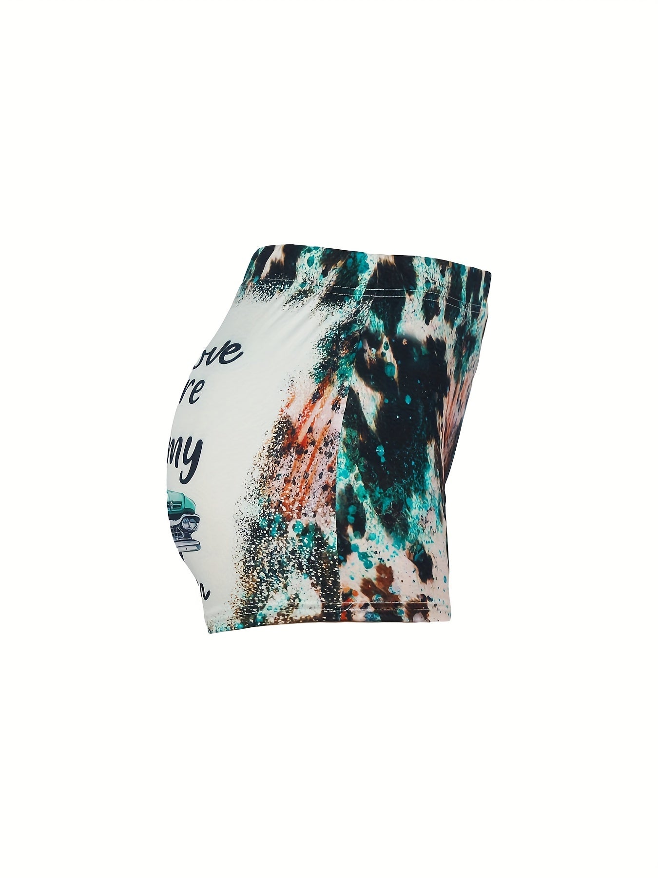 Graphic & Letter Print Skinny Shorts Sexy Elastic Waist Shorts