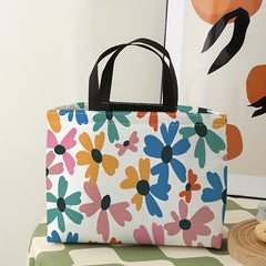 Colorful Flowers Printed Lunch Bag Waterproof Insulated Bento Bag