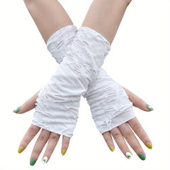 Women's Punk Style Fingerless Glove Cosplay Ripped Gloves For Halloween Costume