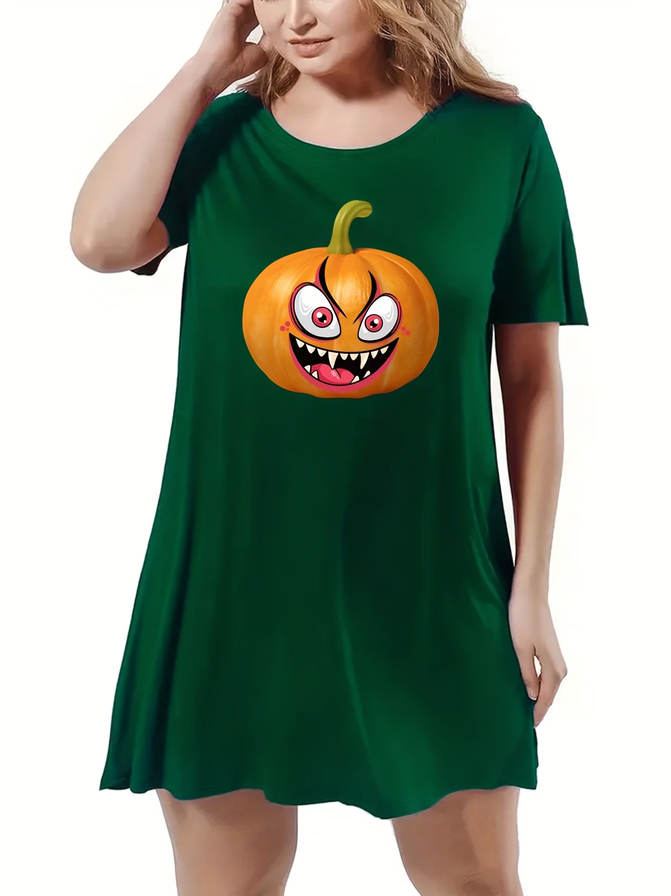 Pumpkin Print Short Sleeve Sleep Dress