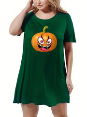 Pumpkin Print Short Sleeve Sleep Dress