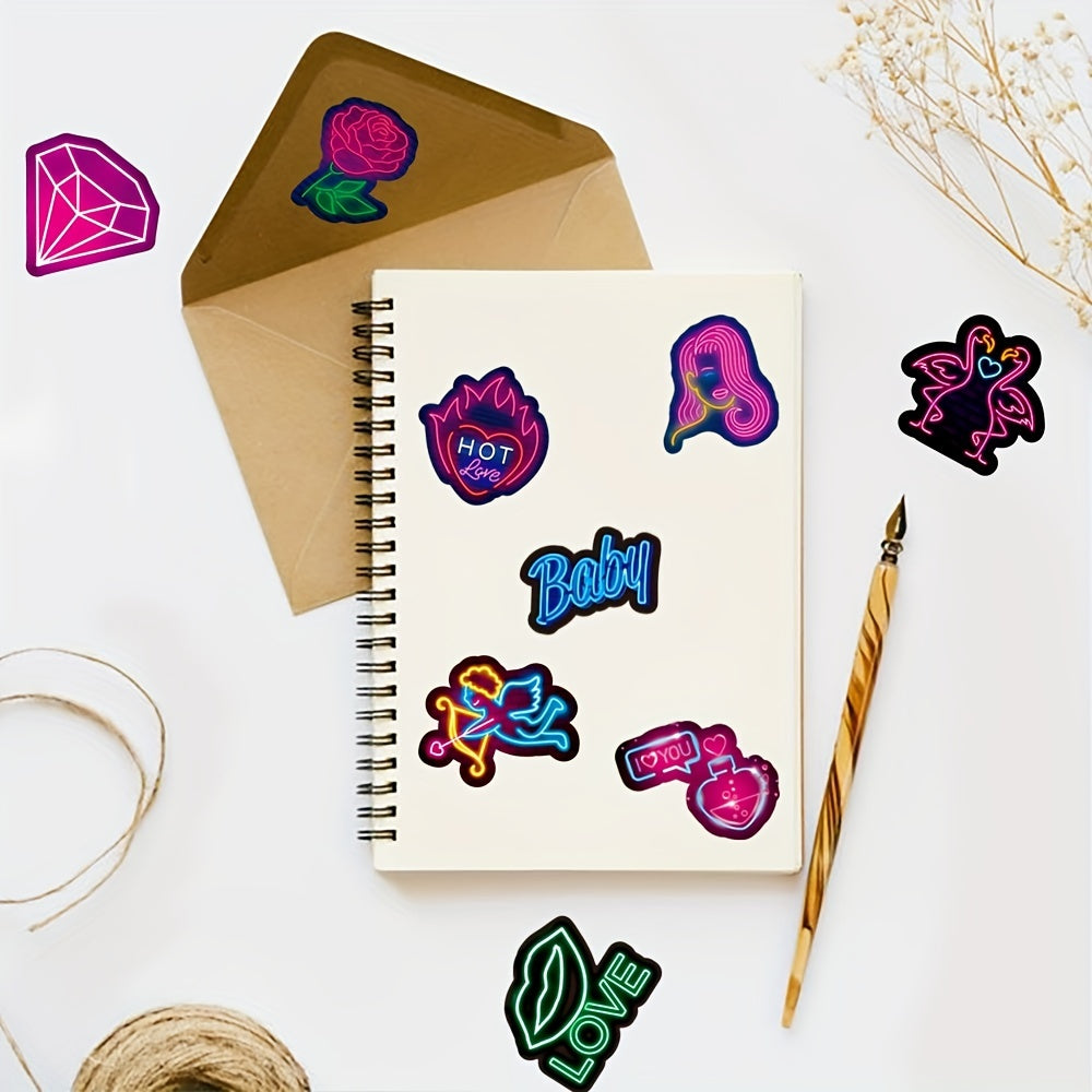50pcs Neon Light Sweet Love Series Graffiti Stickers - Waterproof DIY Sticker